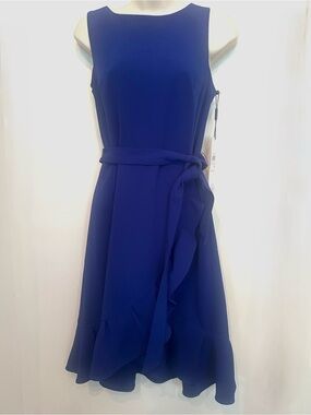 NWT Calvin Klein Cobalt Blue Sleeveless Ruffle Wrap Dress
